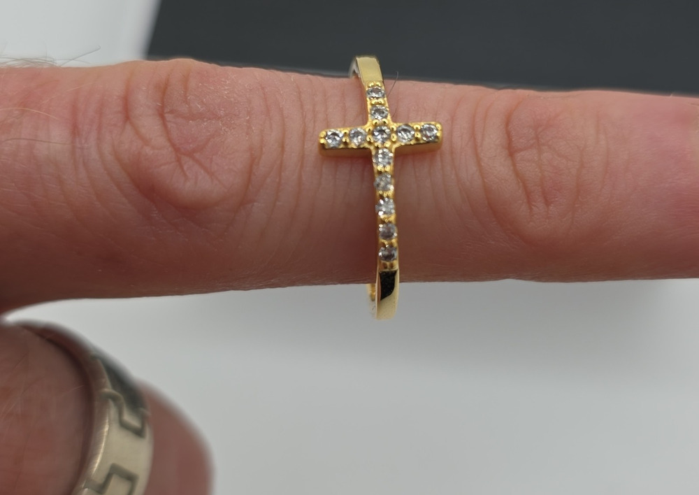 Giani Bernini ATT 925 Silver Yellow Gold Plated Cubic Zirconia Cross Ring Size 6